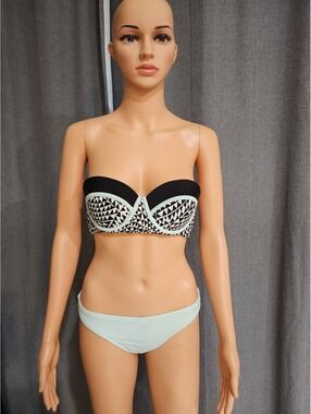 Women's Strapless Bikini Swimsuit Set, Black and Light Blue